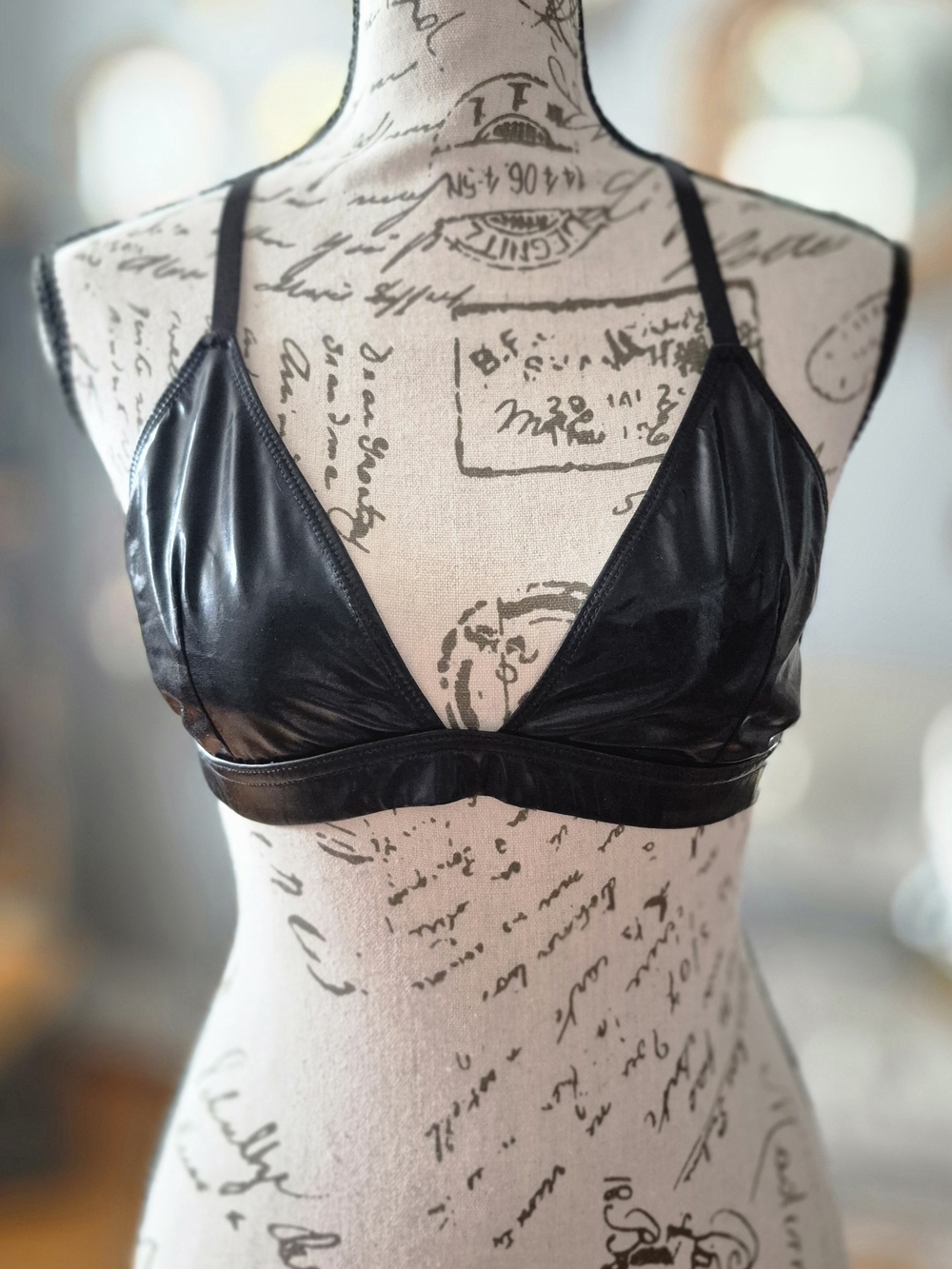 Punk Goth Black Faux Leather Triangle Bralette Large